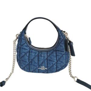 Coach CBK89 Carmen Mini Crossbody Quilted Denim Top Handle Handbag Blue
